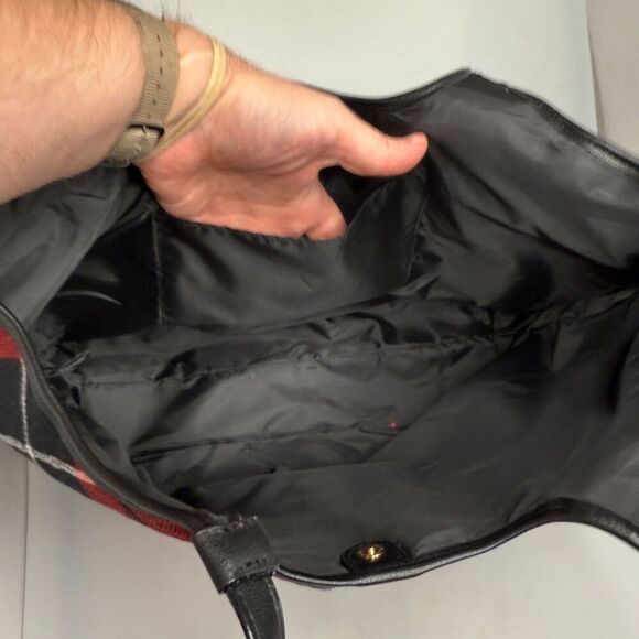 Victoria’s Secret Argyle Plaid Red Black Shopper Tote Bag VS Logo 15×11×5 - Picture 8 of 14